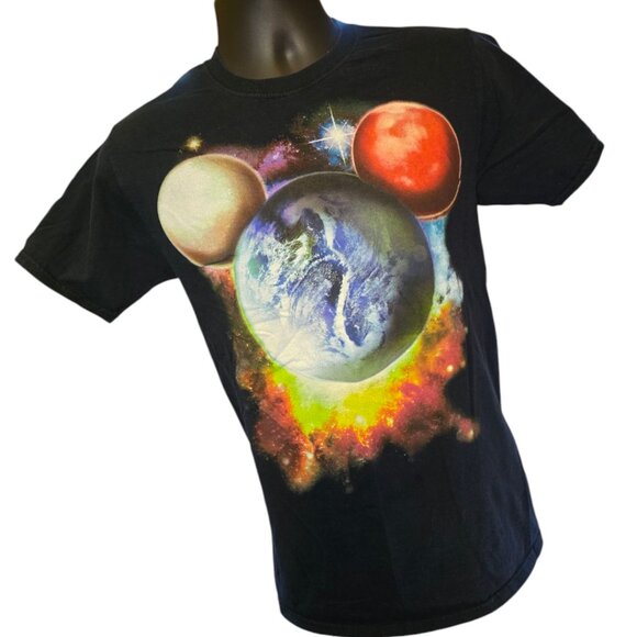 DISNEY Planet Mickey Black Short Sleeve T-Shirt sz S 34/36 Pre-Shrunk - Picture 3 of 10